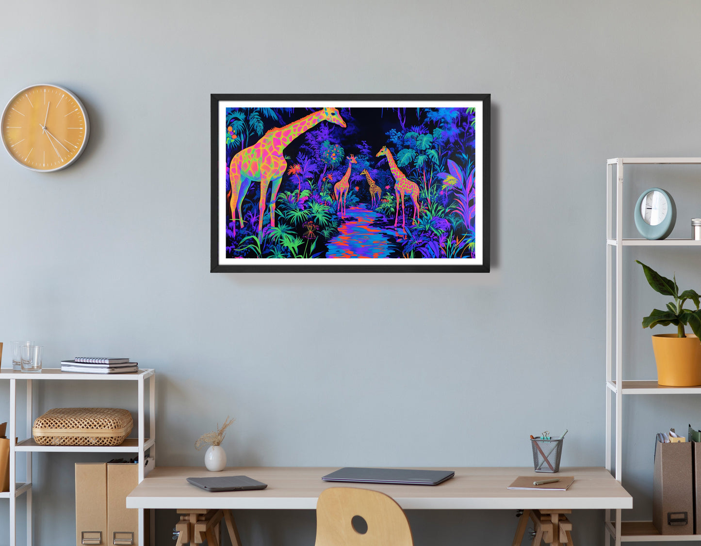 Neon Giraffe Jungle African American canvas print view 34