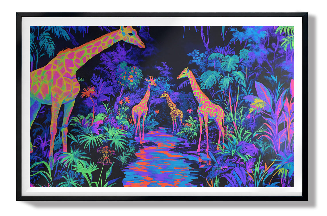 Neon Giraffe Jungle African American canvas print view 32