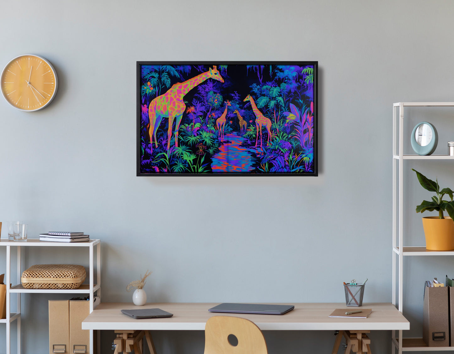 Neon Giraffe Jungle African American canvas print view 17
