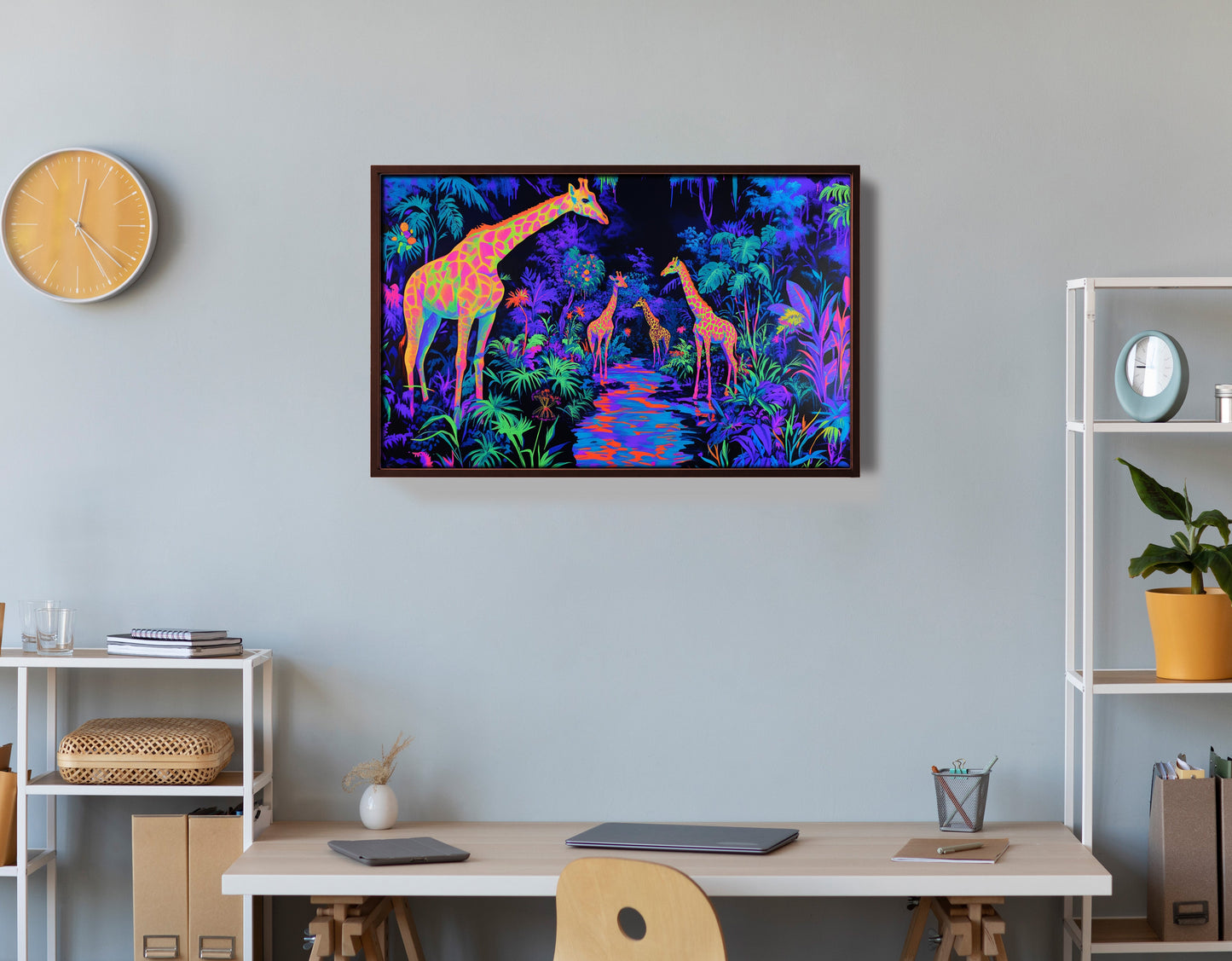 Neon Giraffe Jungle African American canvas print view 21