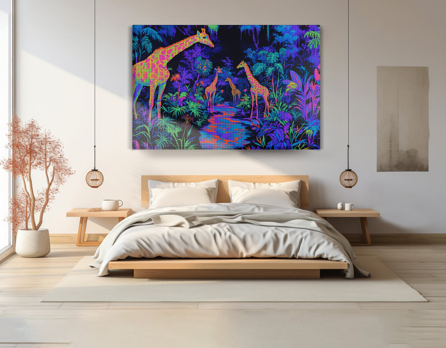 Neon Giraffe Jungle African American canvas print artwork view