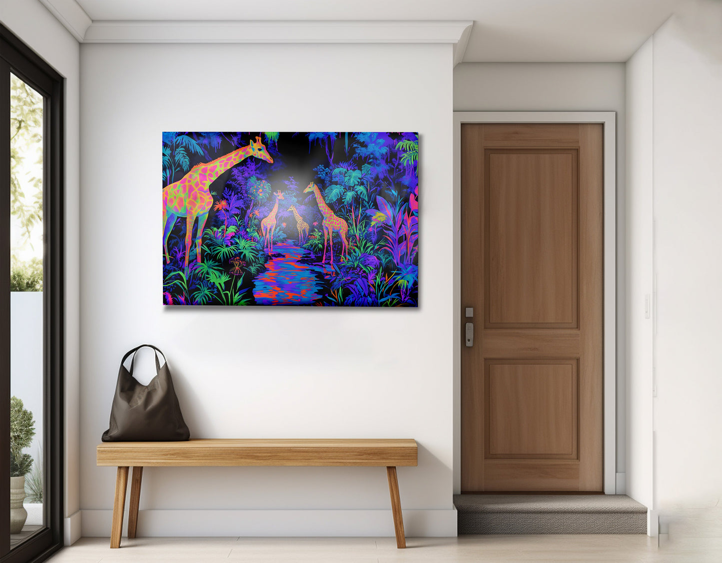 Neon Giraffe Jungle African American canvas print view 13
