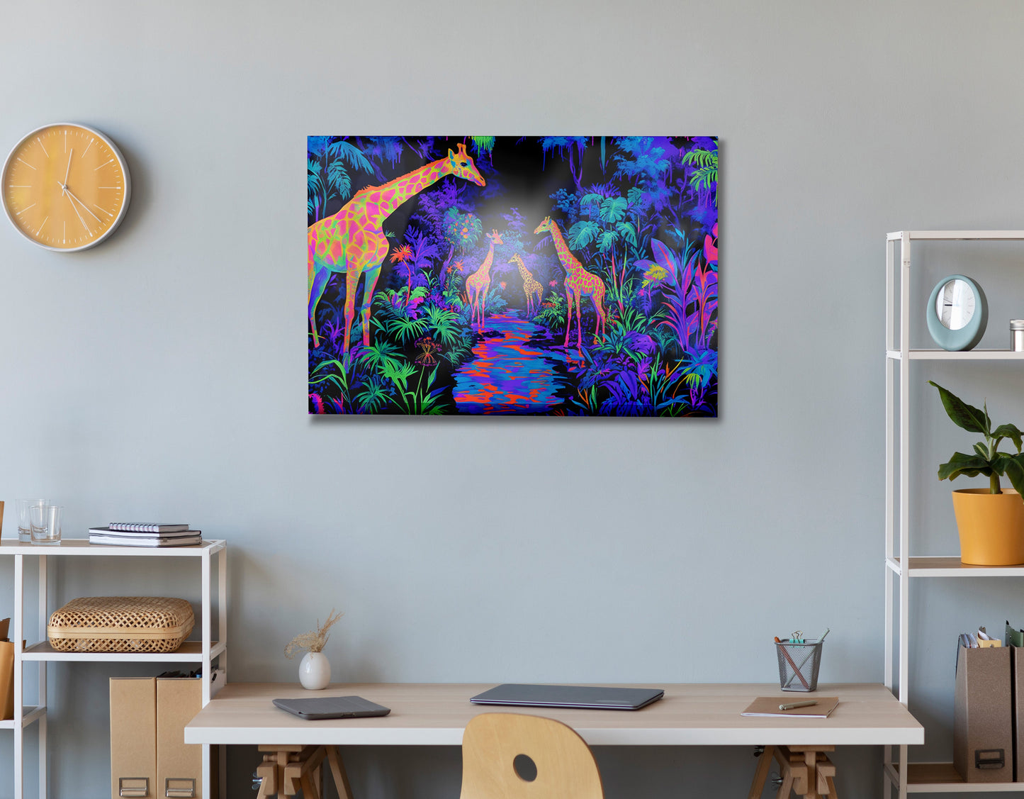 Neon Giraffe Jungle African American canvas print view 14