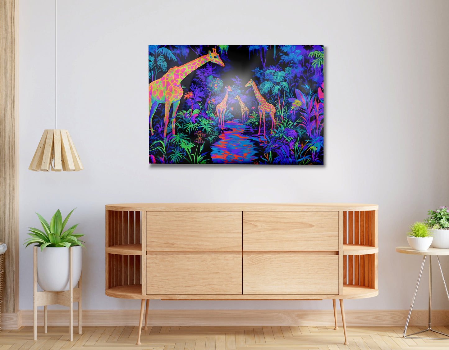 Neon Giraffe Jungle African American canvas print artwork by MoomZee Artwork