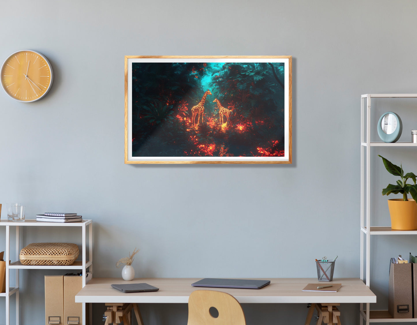 Neon Giraffe Jungle Black Black culture wall art view 78