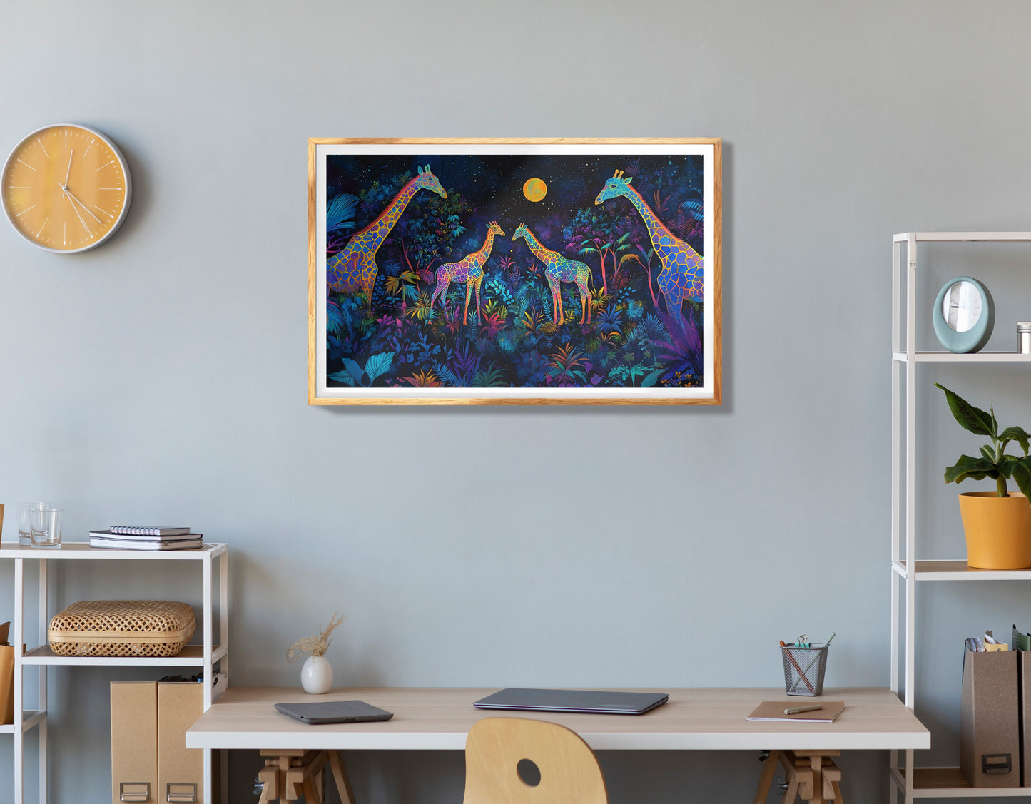 Glowing Giraffe Family Night African American canvas print view 78
