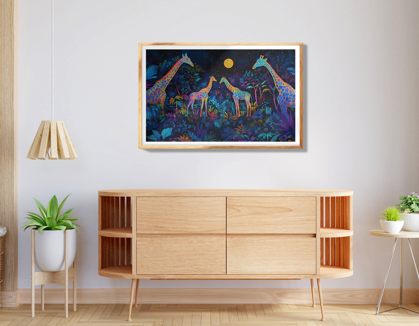 Glowing Giraffe Family Night African American canvas print view 74
