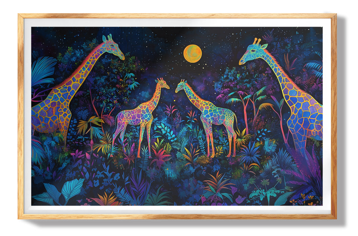 Glowing Giraffe Family Night African American canvas print view 73