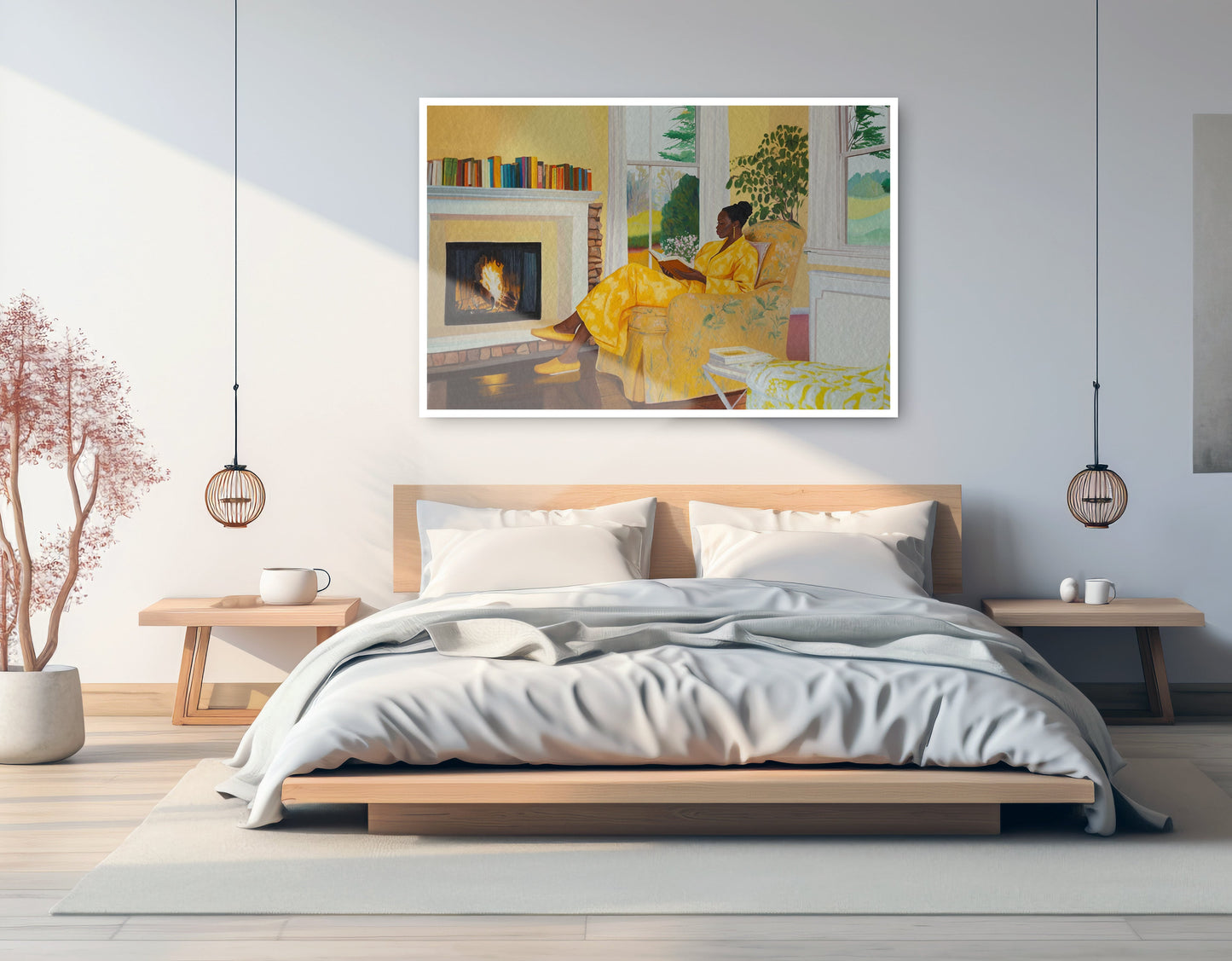 Alternate view of Black Woman Reading by Fireplace African American wall art canvas print