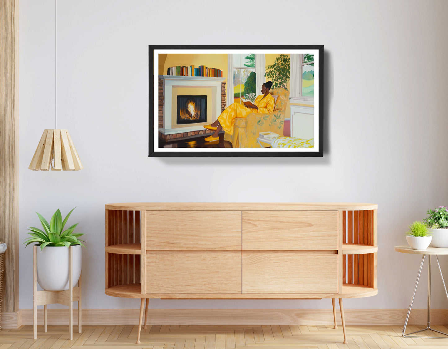 Black Woman Reading by Fireplace African American wall art view 31