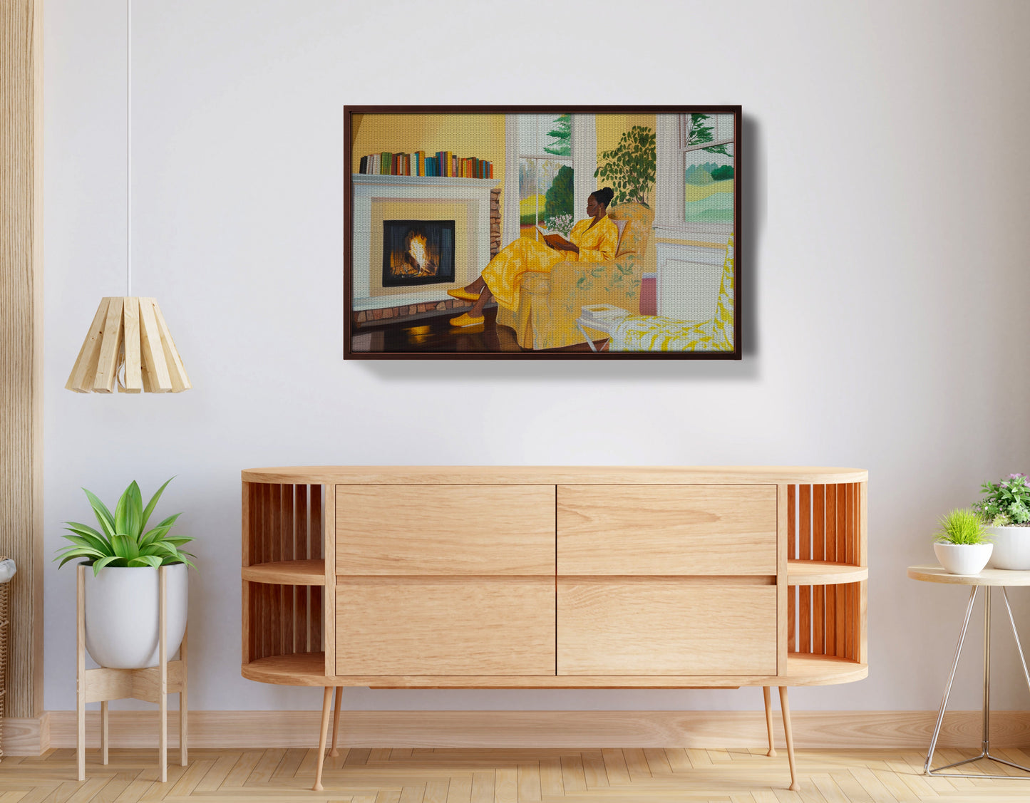 Black Woman Reading by Fireplace African American wall art view 18