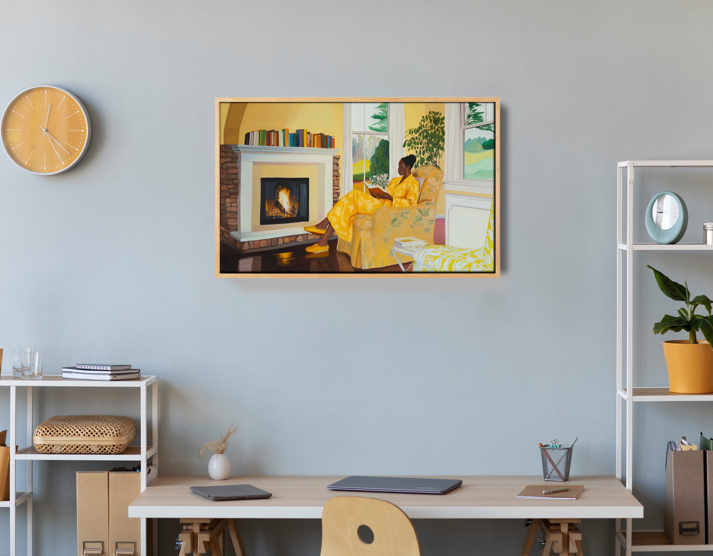 Black Woman Reading by Fireplace African American wall art view 25