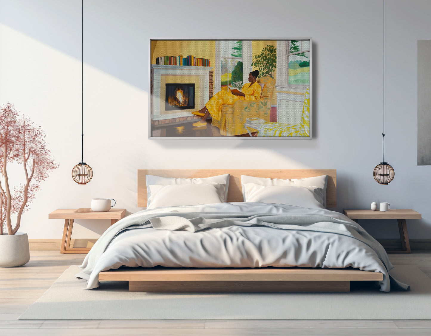 Black Woman Reading by Fireplace African American wall art view 27