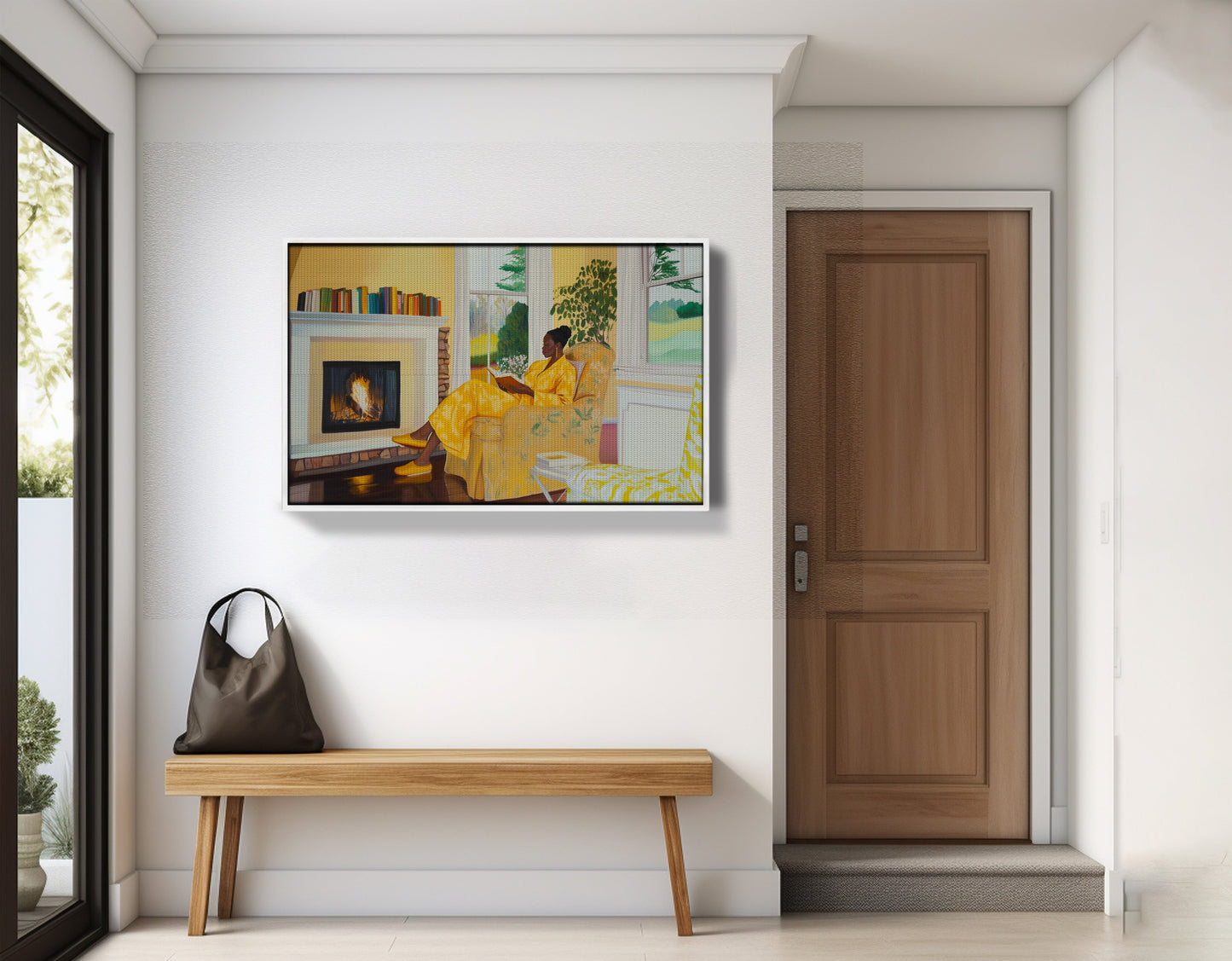 Black Woman Reading by Fireplace African American wall art view 30