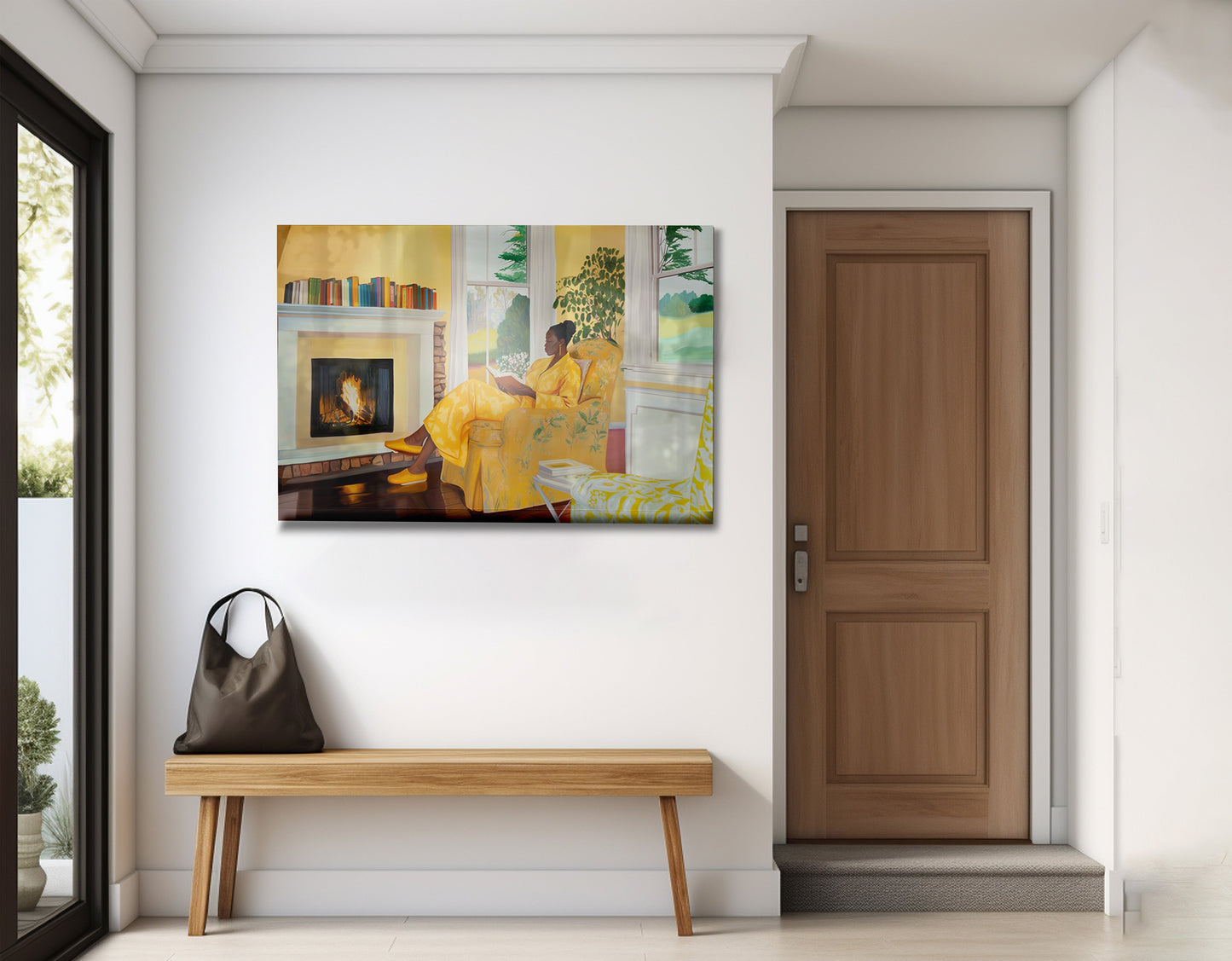 Black Woman Reading by Fireplace African American wall art view 14