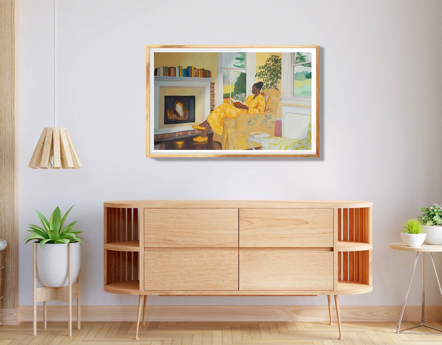 Black Woman Reading by Fireplace African American wall art view 32