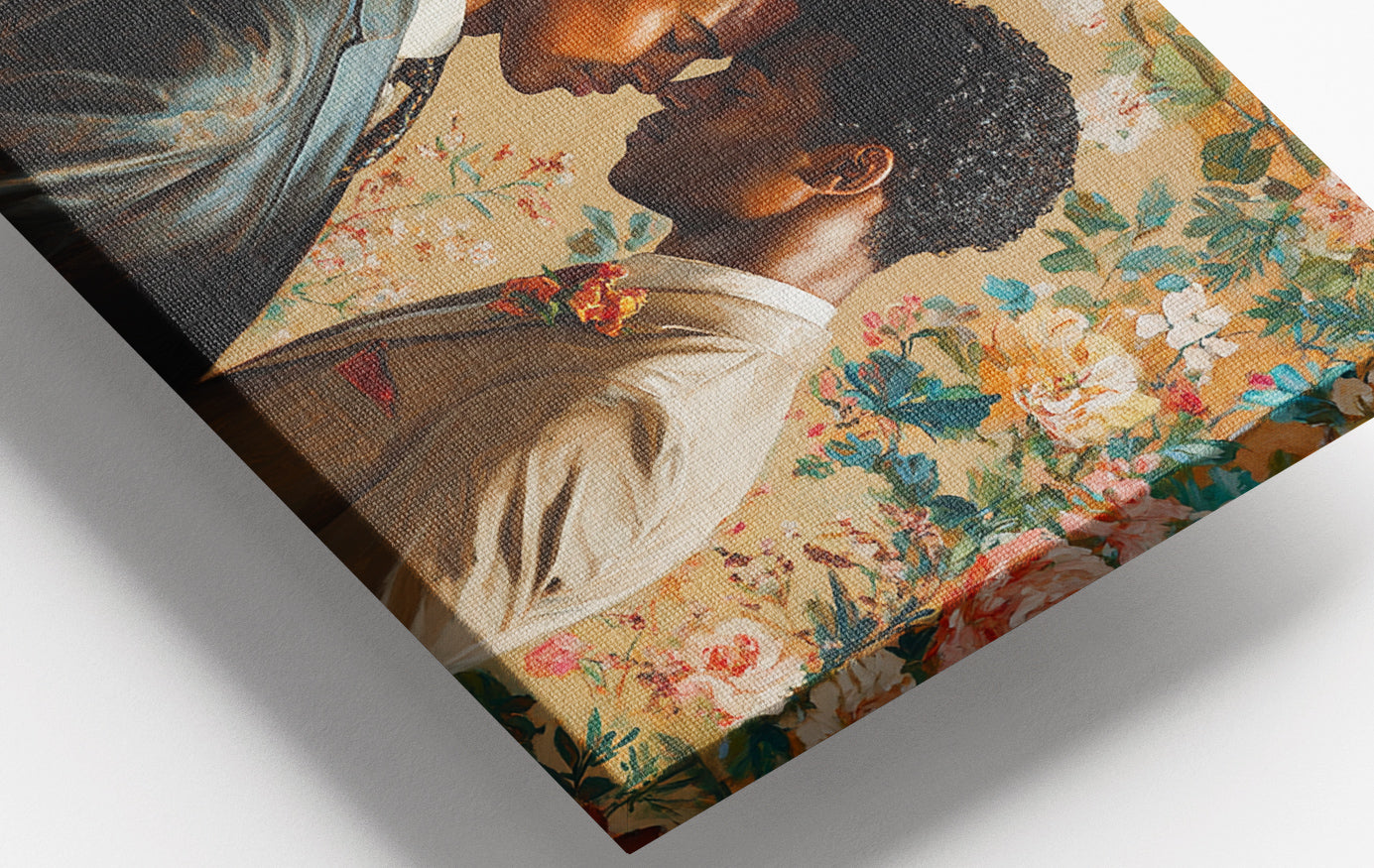 Close-up of Black Gay Couple Floral Black love wall art detail