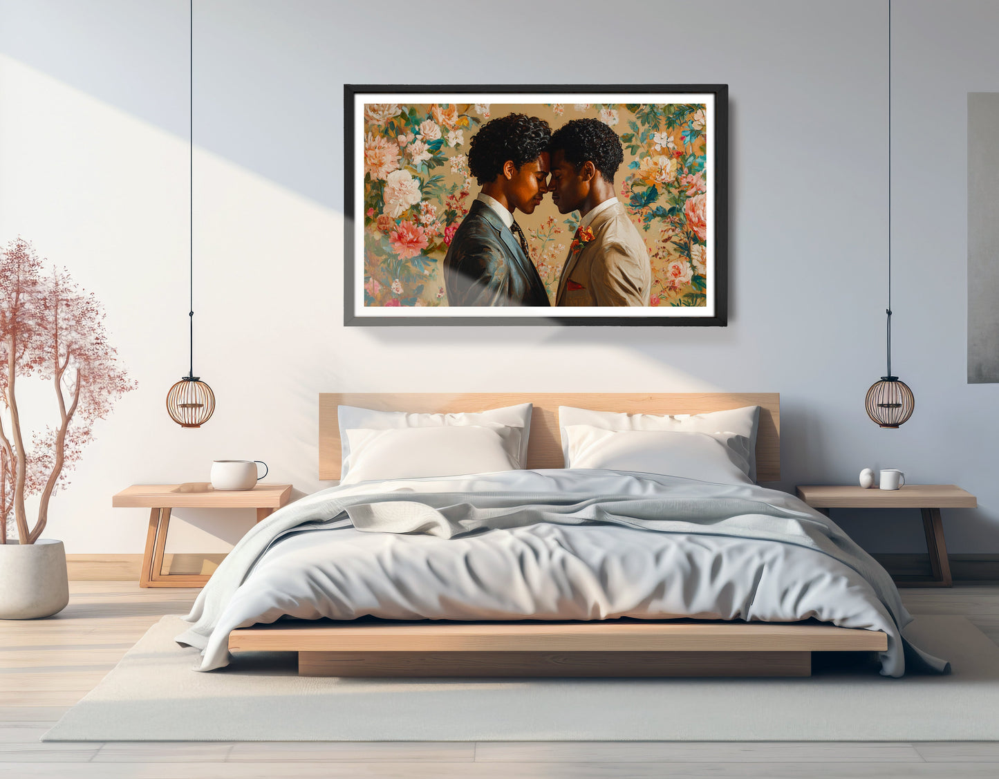 Black Gay Couple Floral Black love wall art view 28