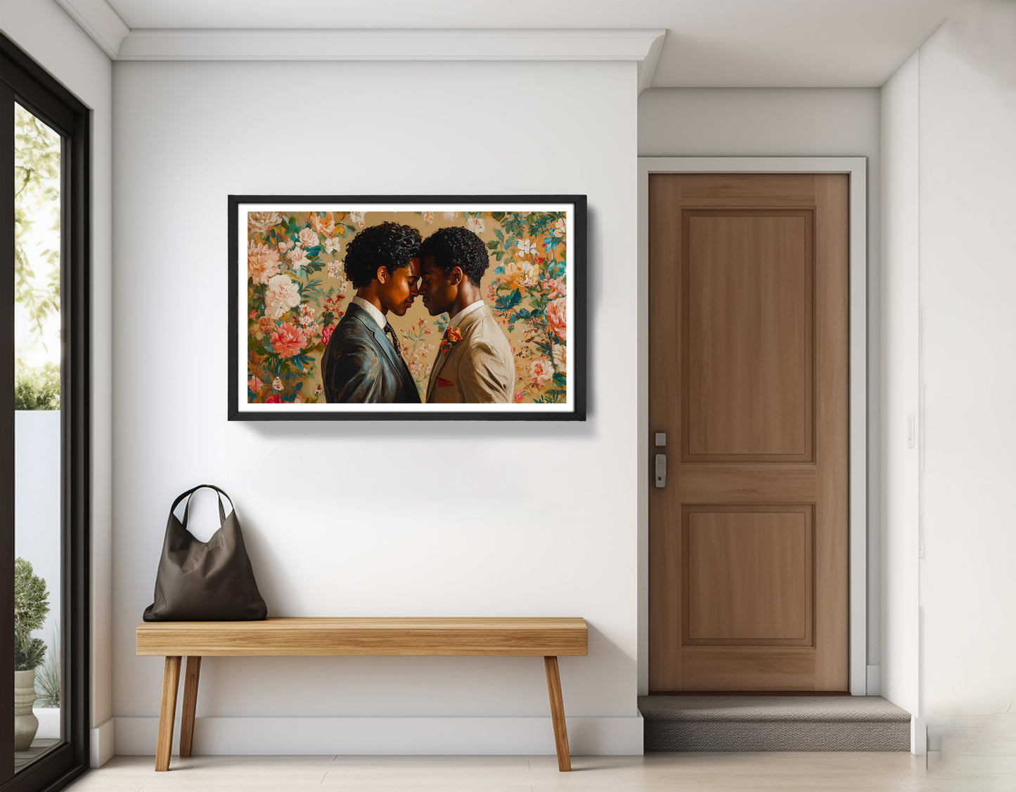 Black Gay Couple Floral Black love wall art view 30