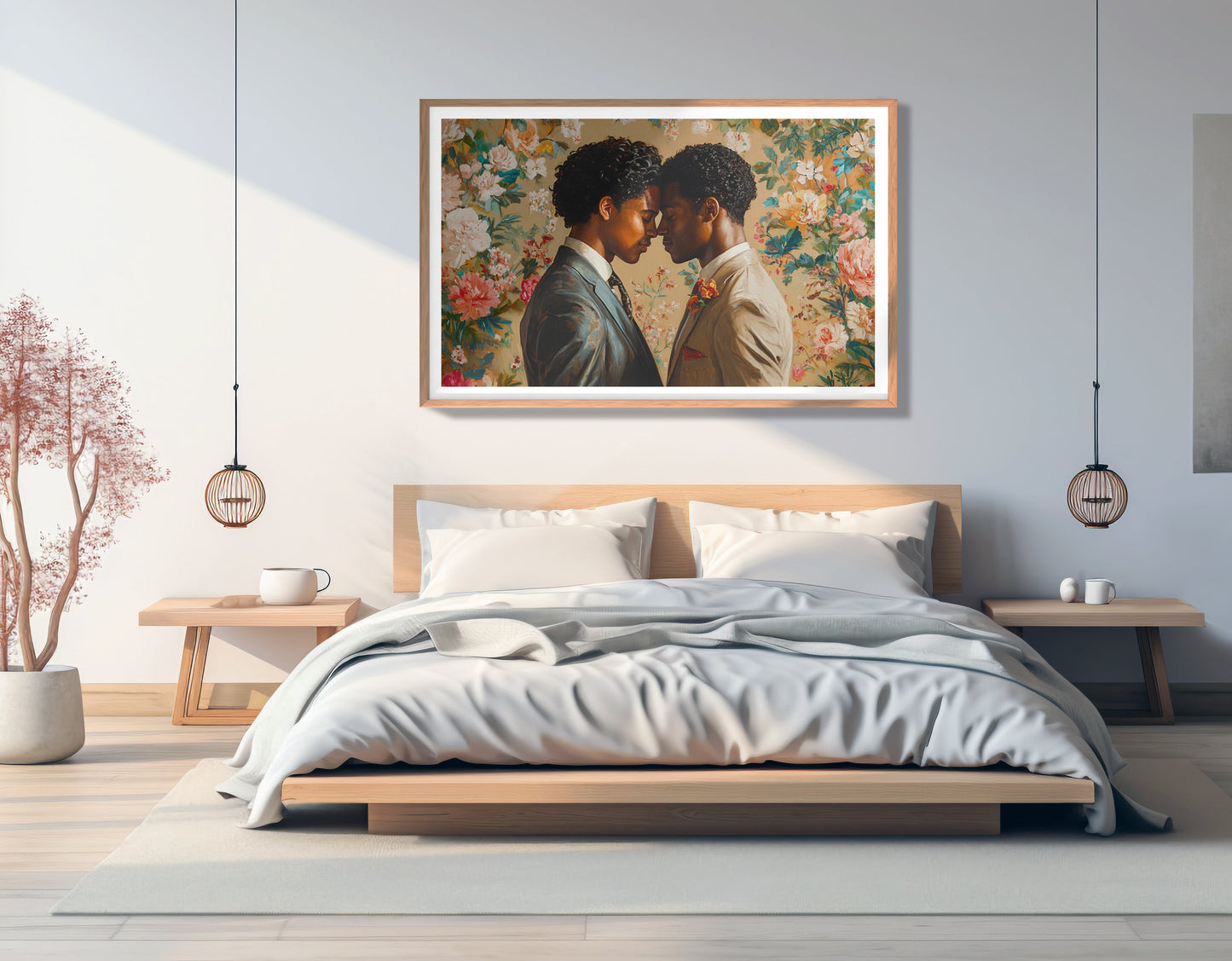 Black Gay Couple Floral Black love wall art view 37