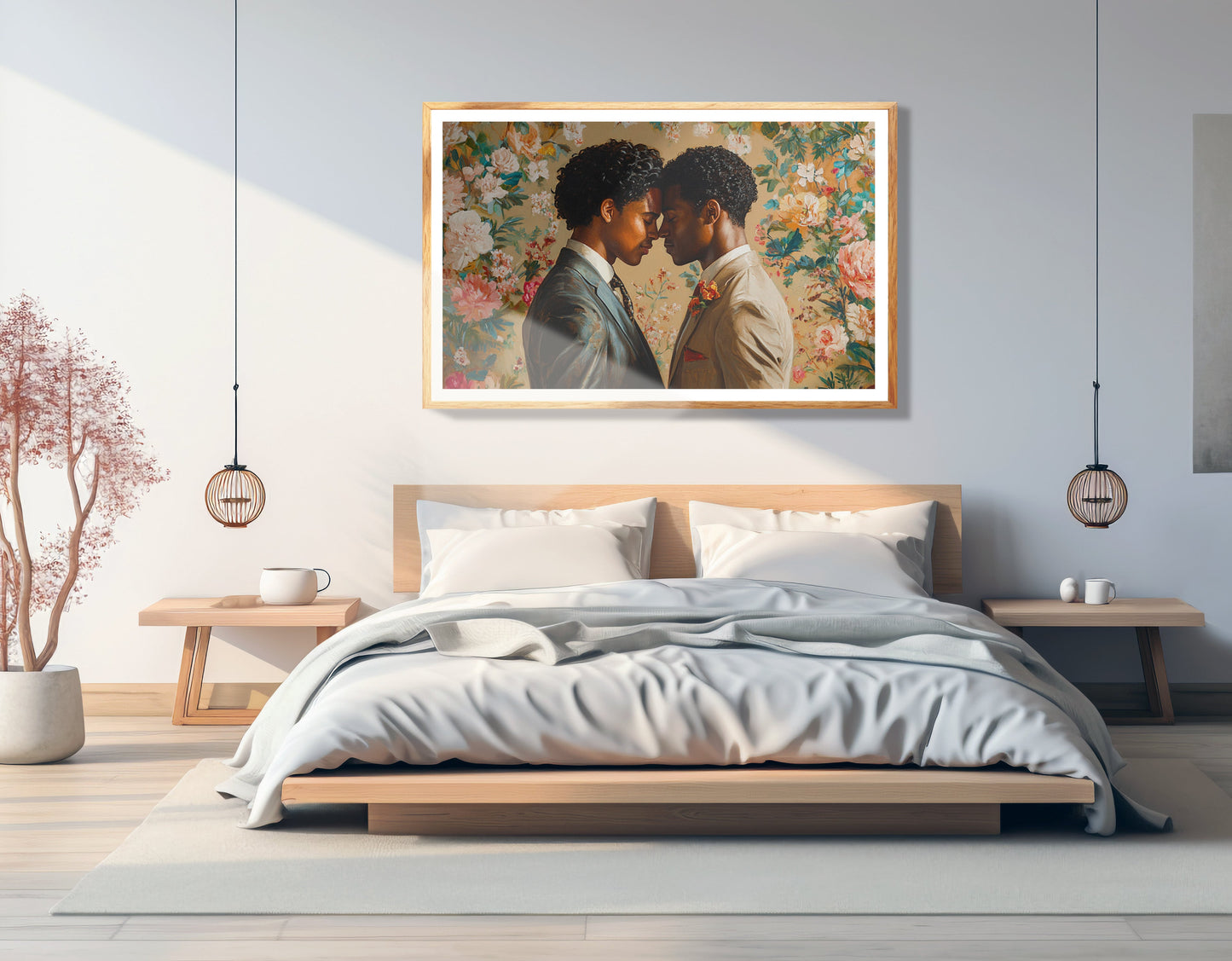 Black Gay Couple Floral Black love wall art view 33