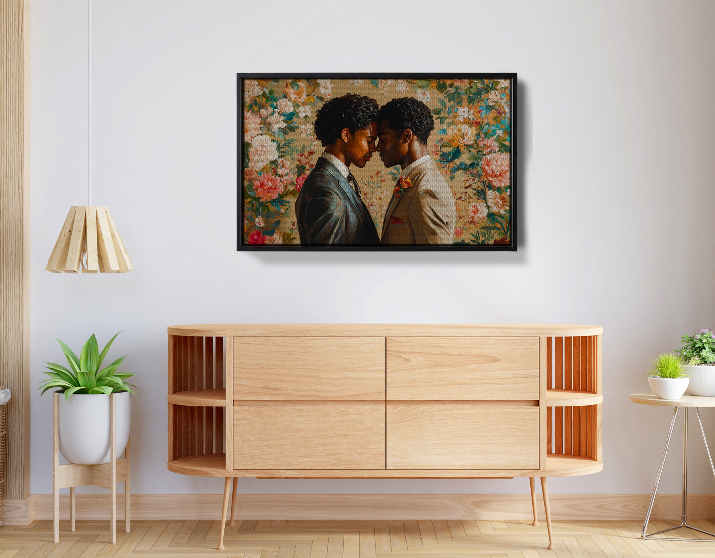 Black Gay Couple Floral Black love wall art view 13