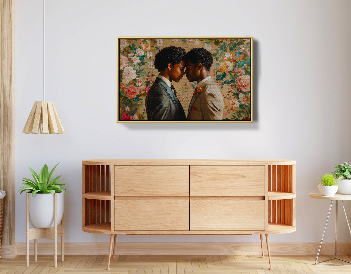Black Gay Couple Floral Black love wall art view 17