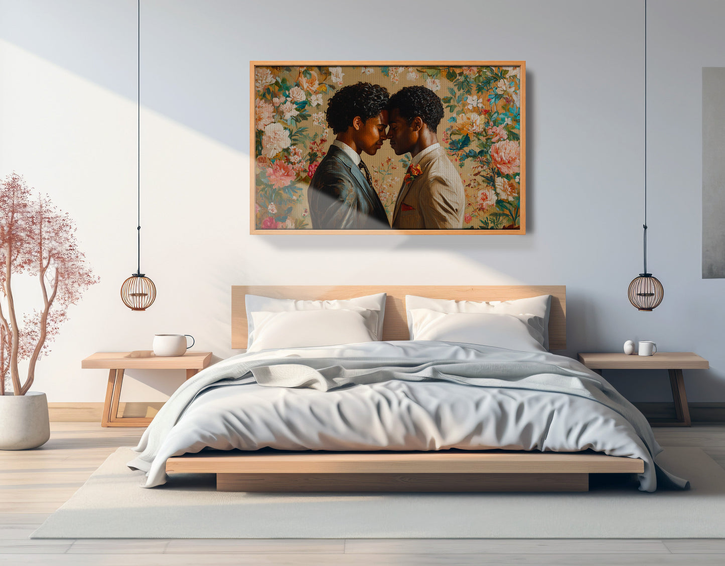 Black Gay Couple Floral Black love wall art view 20
