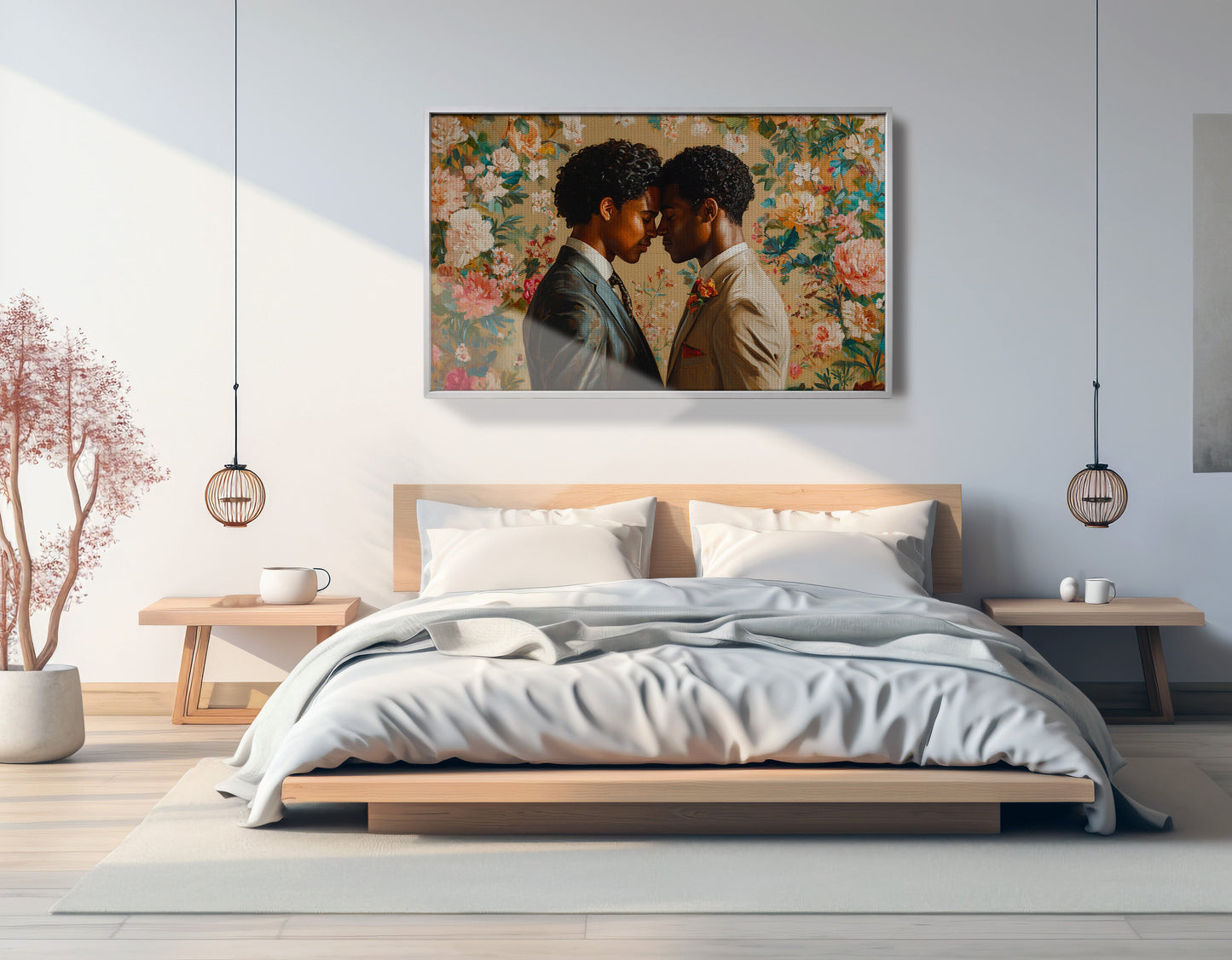 Black Gay Couple Floral Black love wall art view 23