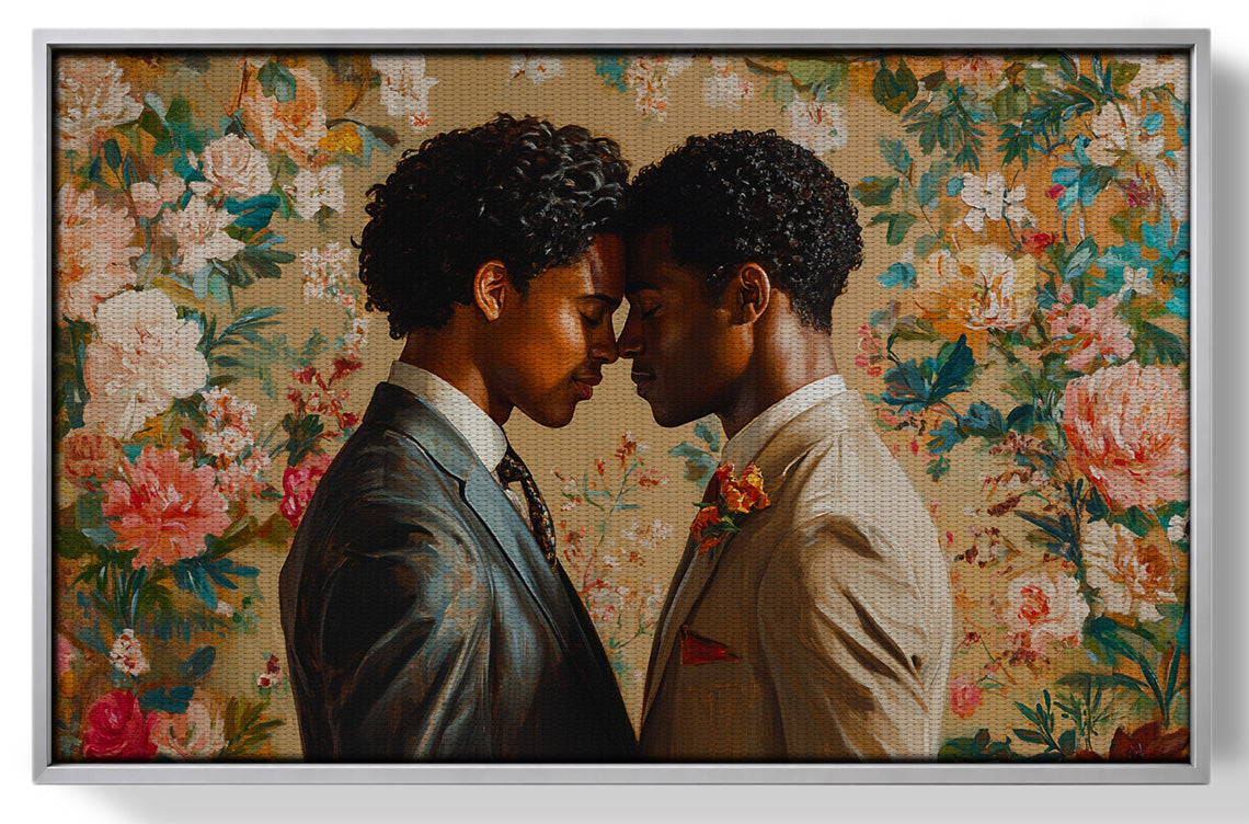 Black Gay Couple Floral Black love wall art view 22