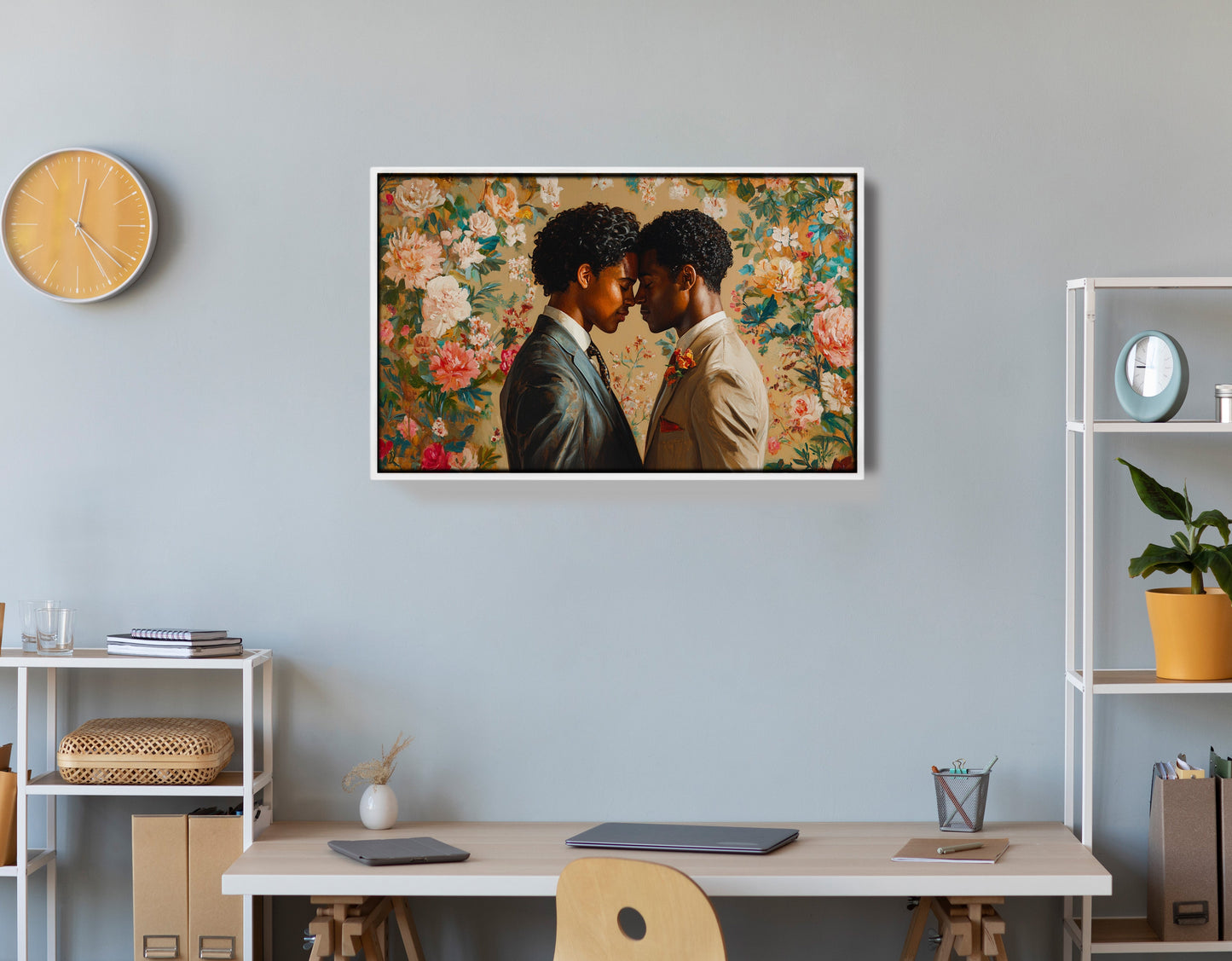 Black Gay Couple Floral Black love wall art view 27