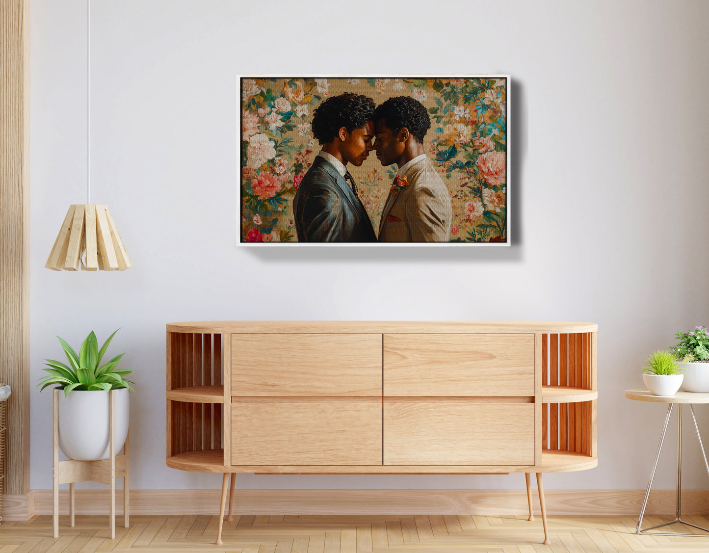 Black Gay Couple Floral Black love wall art view 25