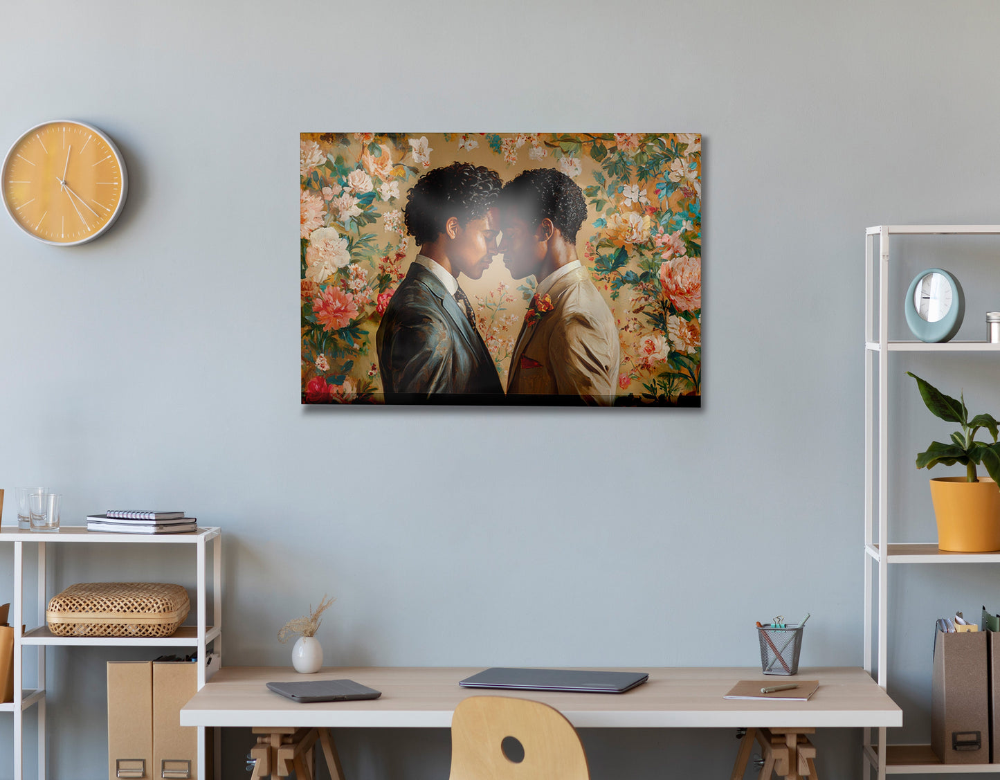 Black Gay Couple Floral Black love wall art view 12