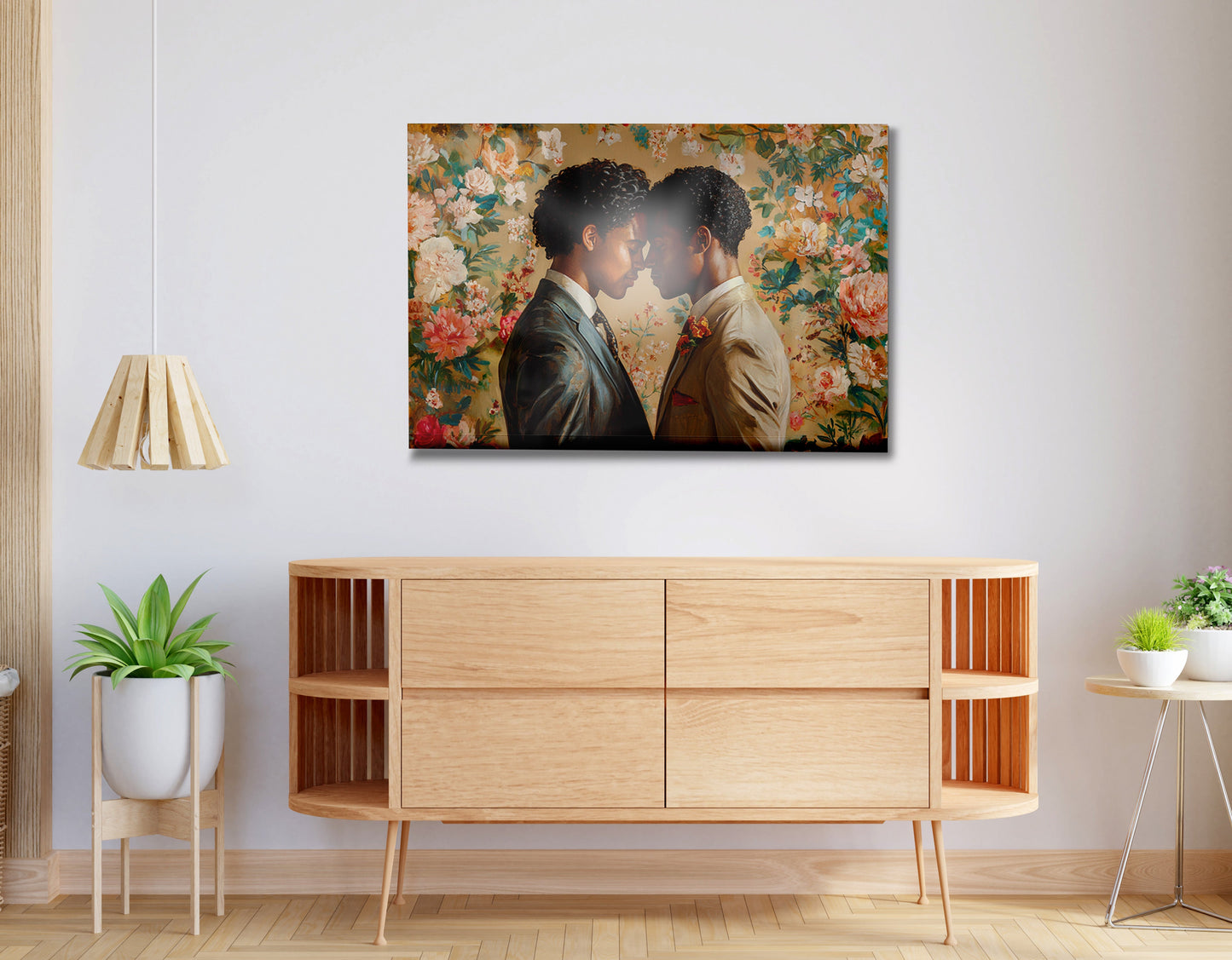 Black Gay Couple Floral Black love wall art print view