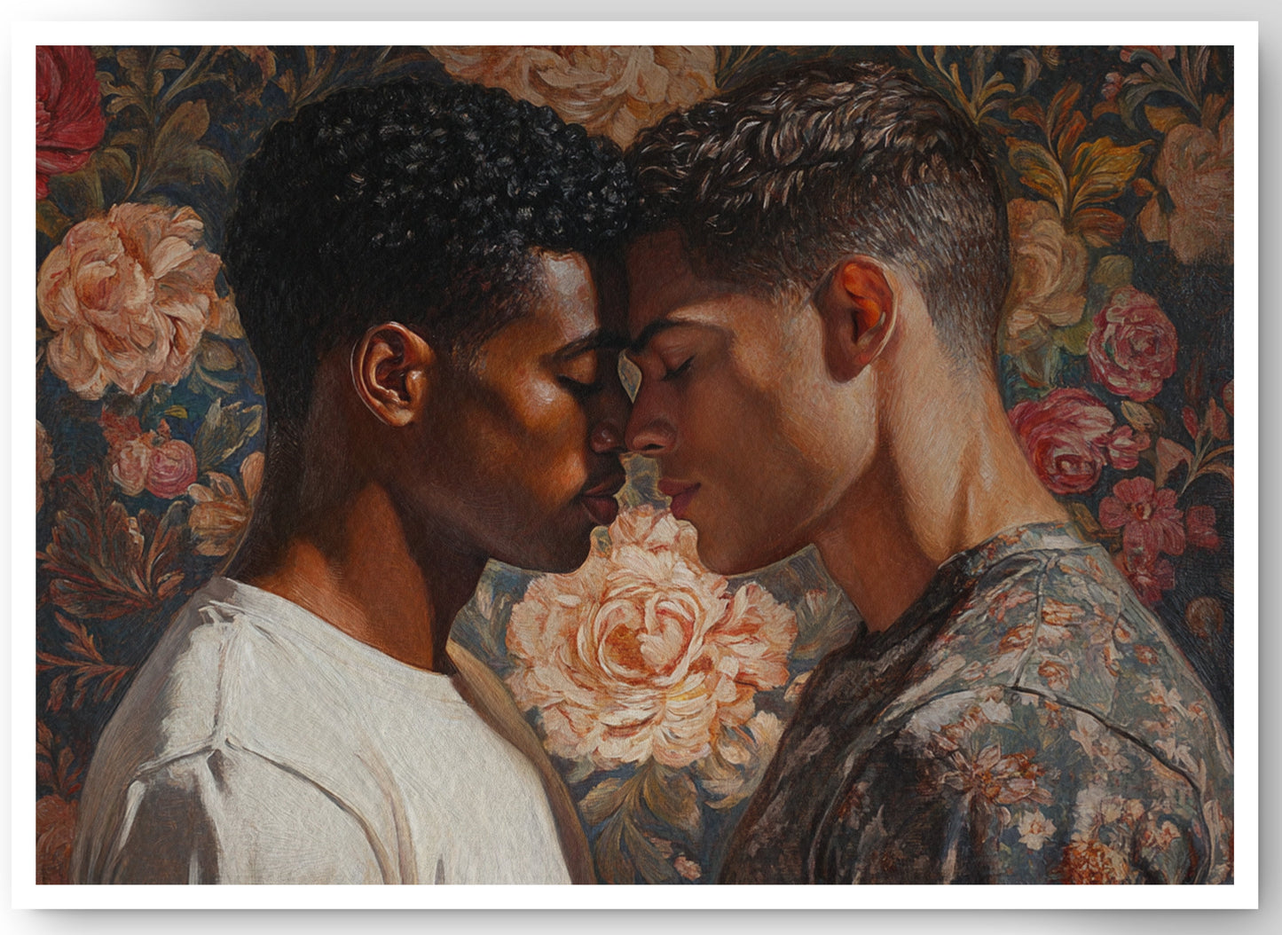 Black Gay Couple Rose Portrait Black love wall art canvas print by MoomZee Artwork