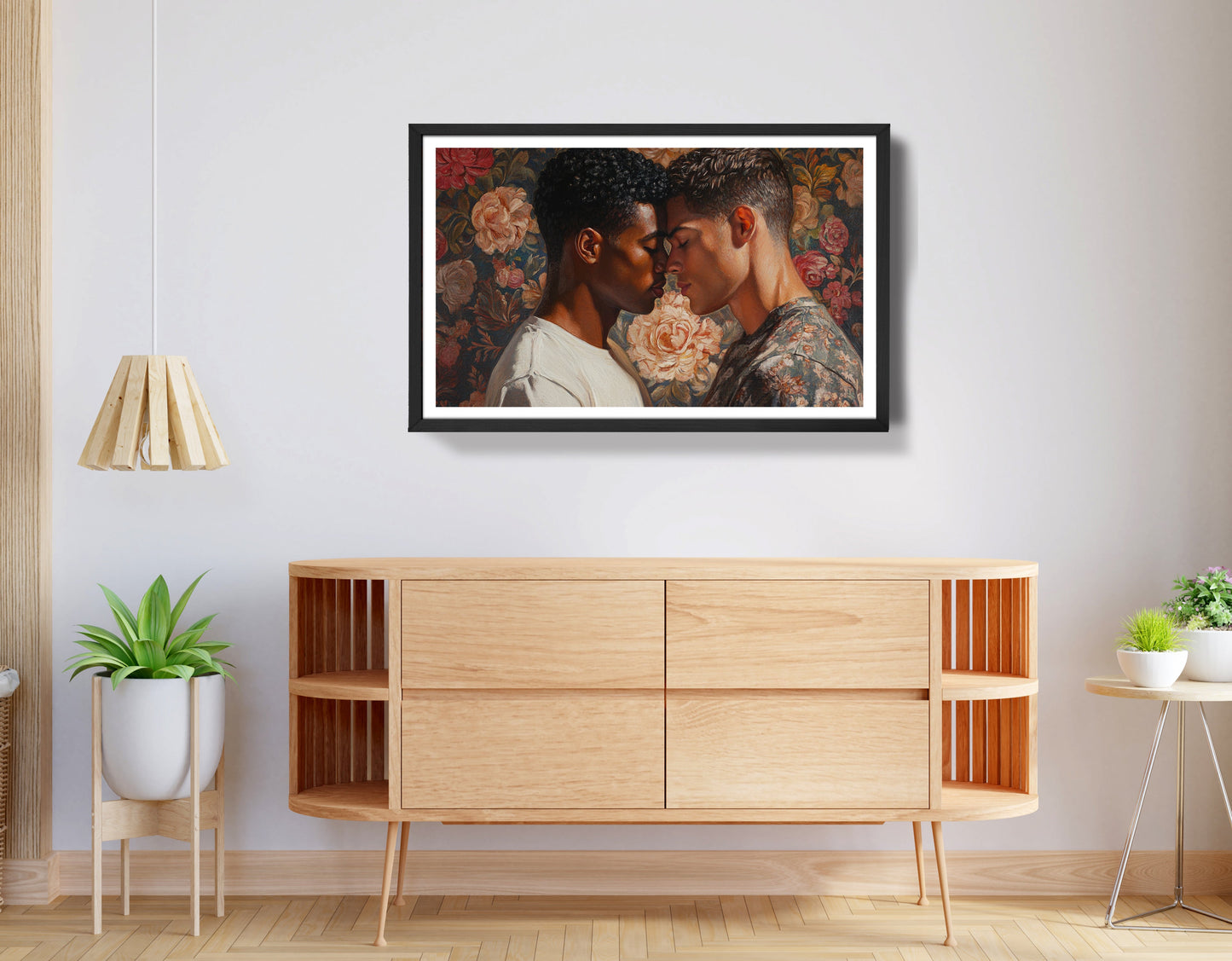 Black Gay Couple Rose Portrait Black love wall art view 27
