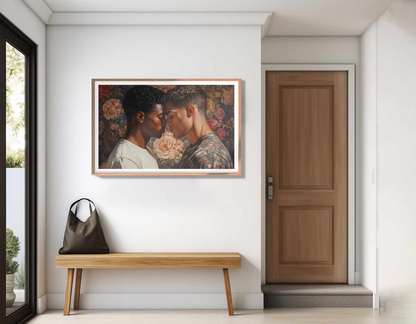 Black Gay Couple Rose Portrait Black love wall art view 30