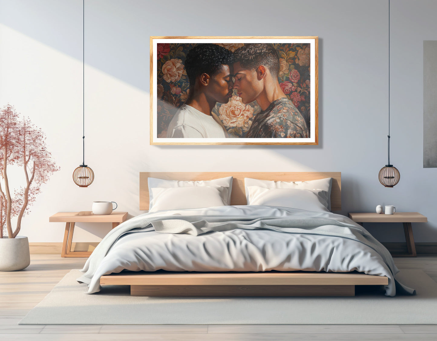 Black Gay Couple Rose Portrait Black love wall art view 29