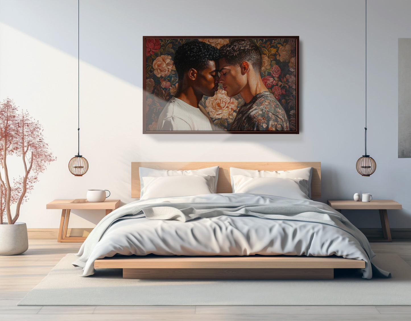 Black Gay Couple Rose Portrait Black love wall art view 13