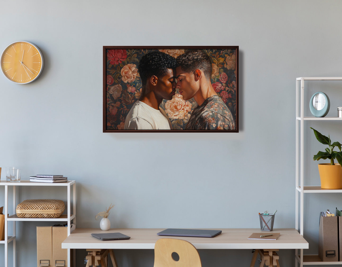 Black Gay Couple Rose Portrait Black love wall art view 15