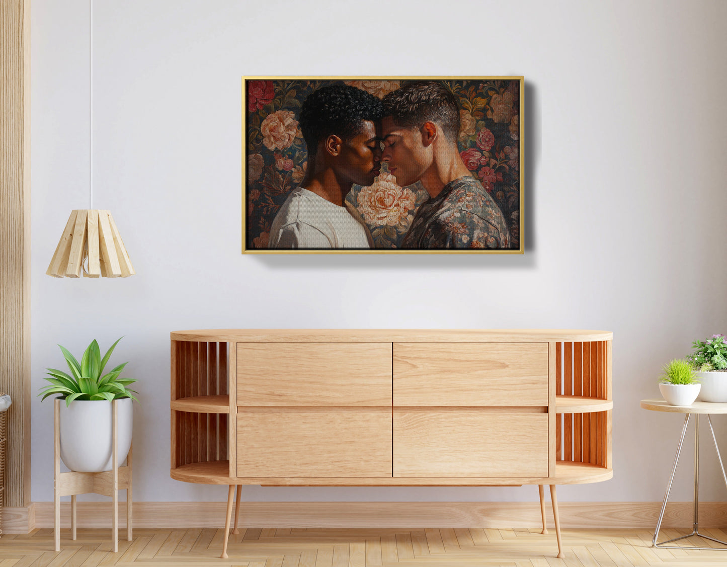 Black Gay Couple Rose Portrait Black love wall art view 17