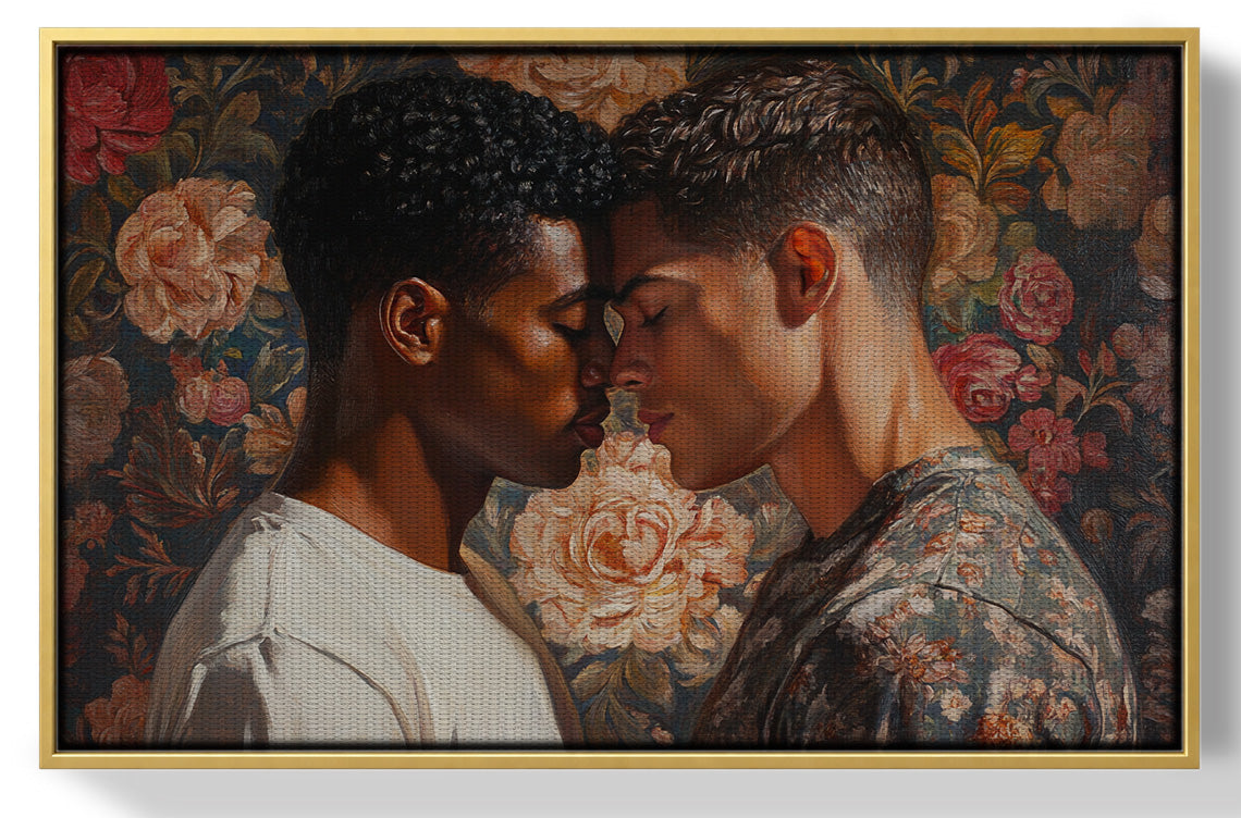 Black Gay Couple Rose Portrait Black love wall art view 16
