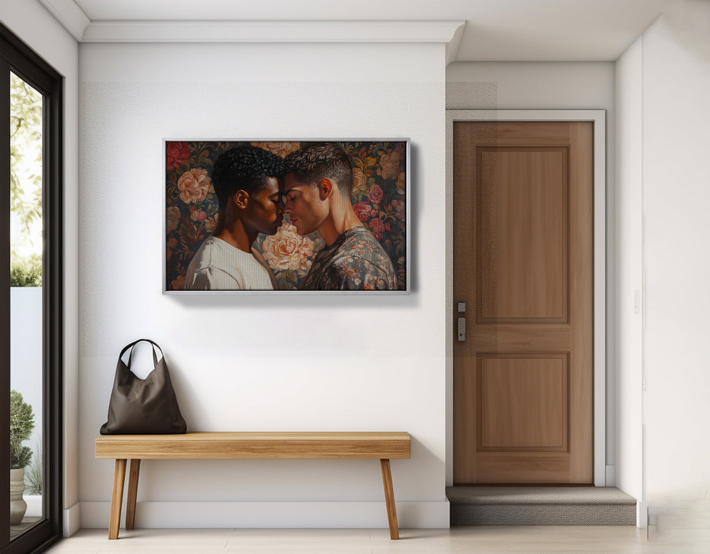 Black Gay Couple Rose Portrait Black love wall art view 23