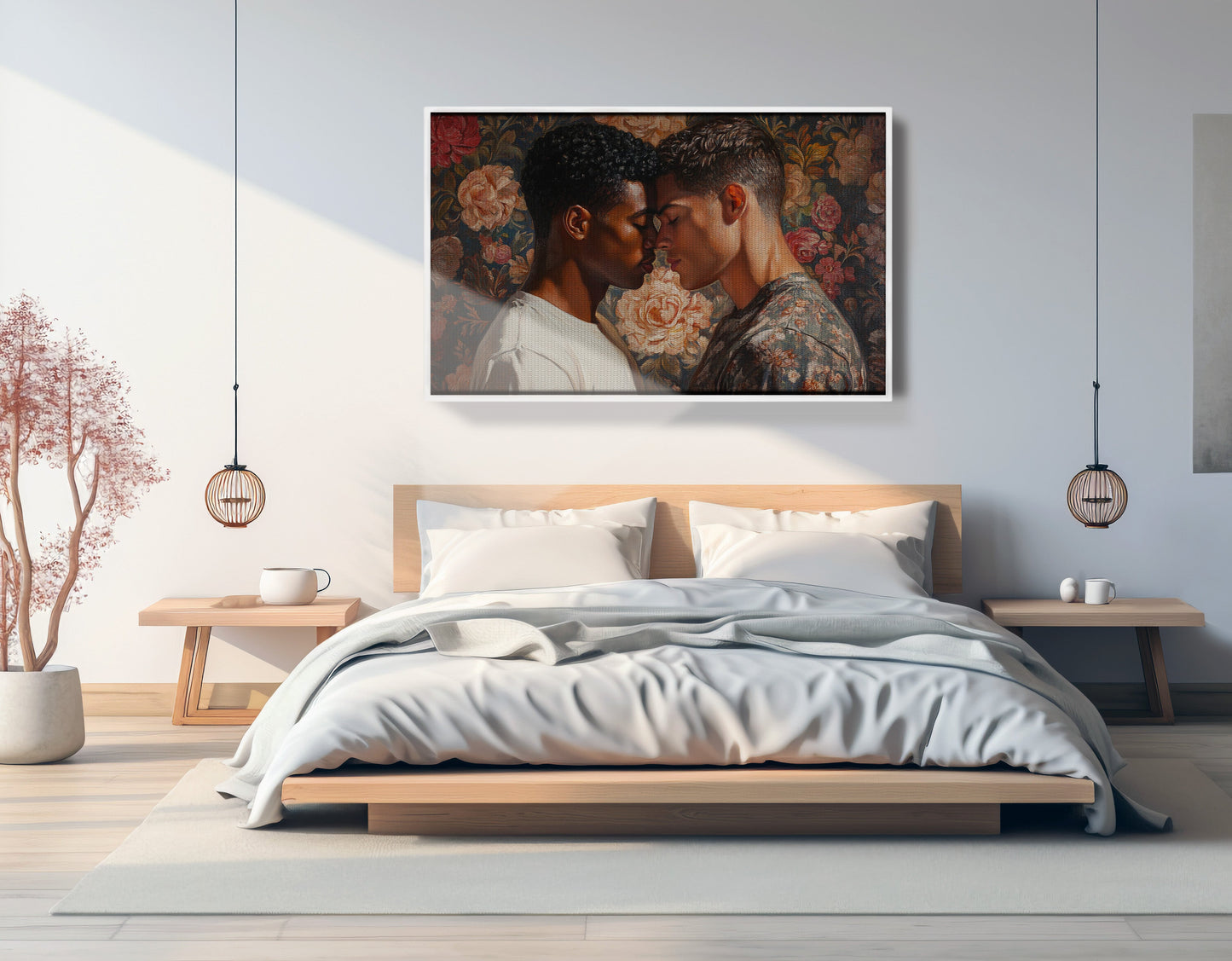 Black Gay Couple Rose Portrait Black love wall art view 24