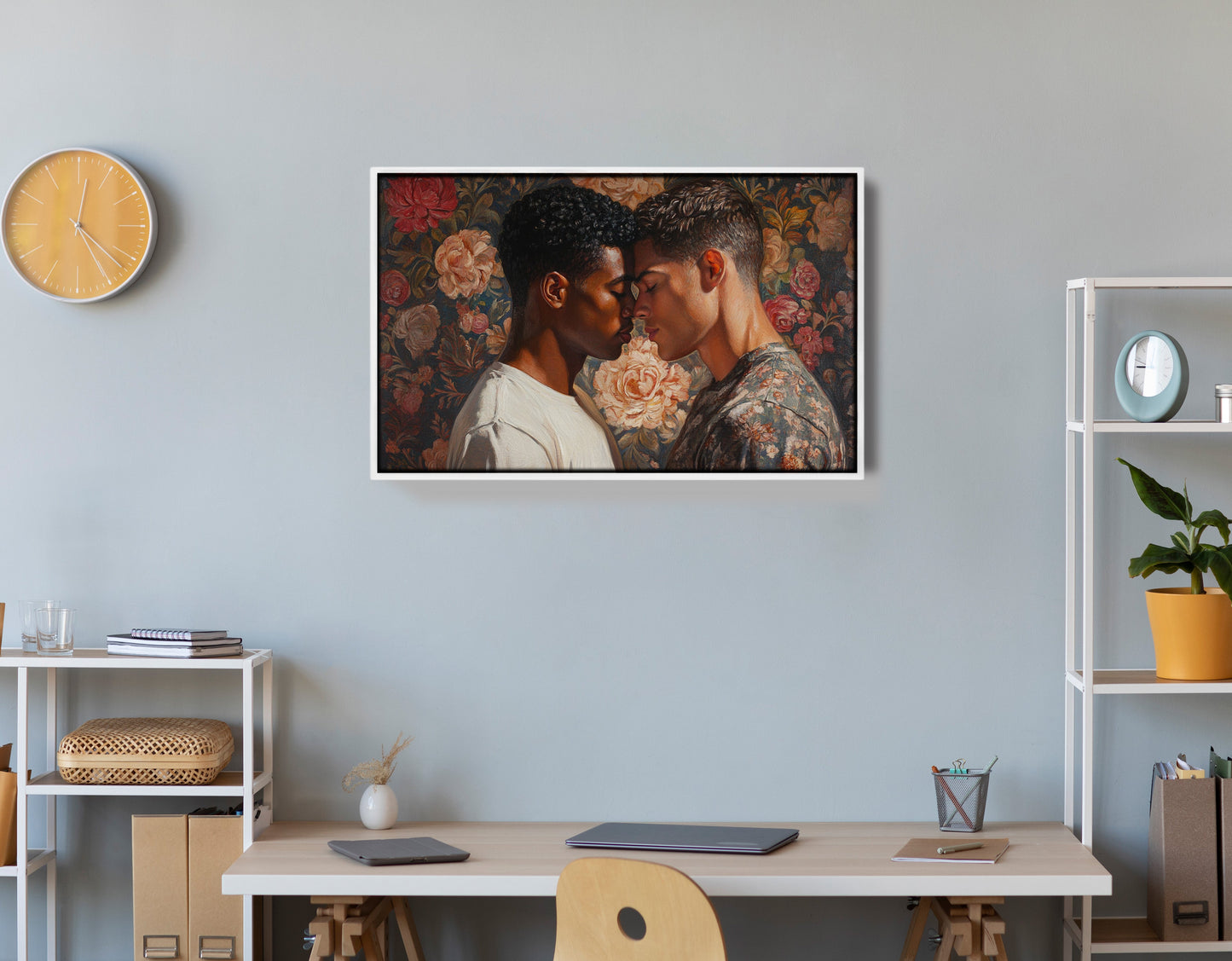 Black Gay Couple Rose Portrait Black love wall art view 26