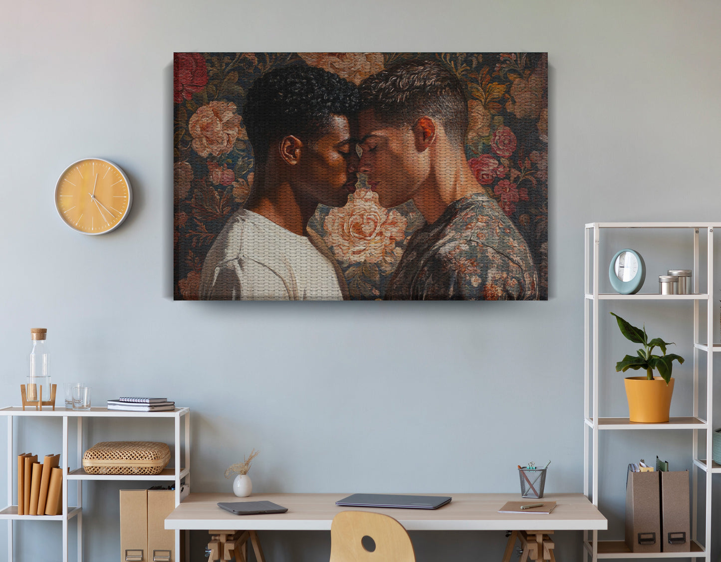 Black Gay Couple Rose Portrait Black love wall art artwork by MoomZee Artwork