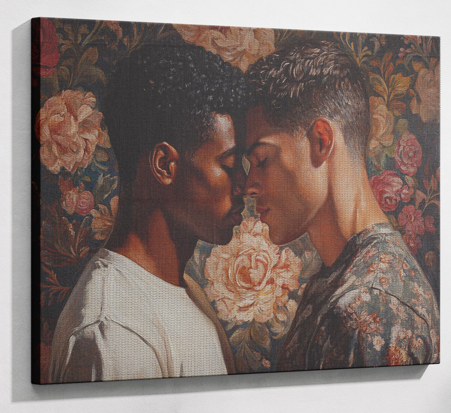 Black Gay Couple Rose Portrait Black love wall art artwork view