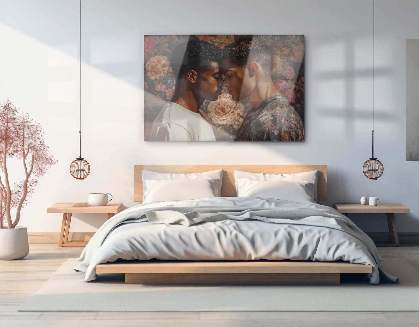 Black Gay Couple Rose Portrait Black love wall art home decor view