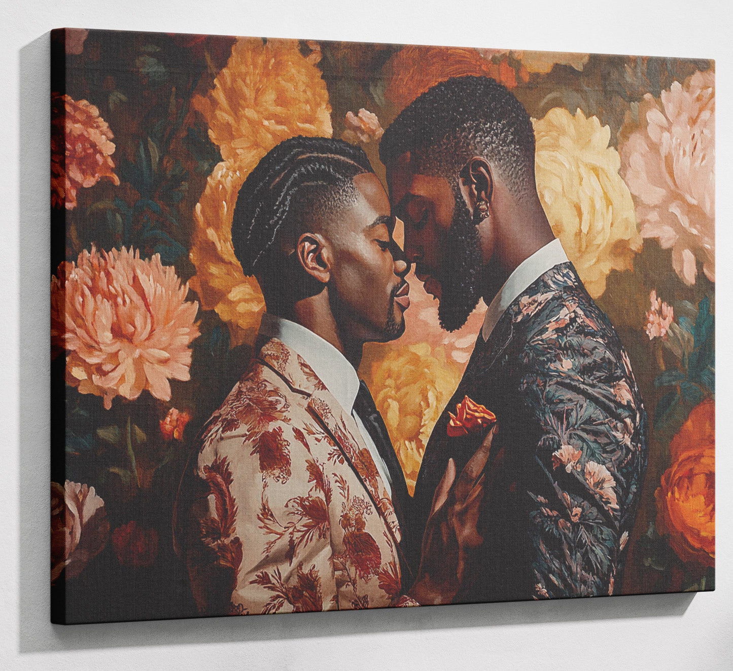 Black Gay Couple Formal Portrait Black love wall art canvas print with visible wall art format