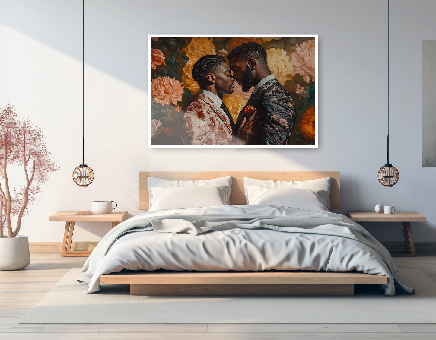 Black Gay Couple Formal Portrait Black love wall art artwork view